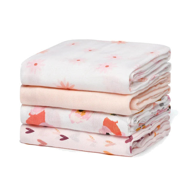 Momcozy muslino vystyklai kūdikiui, 4 vnt., 120 × 120 cm, Heart Flower
