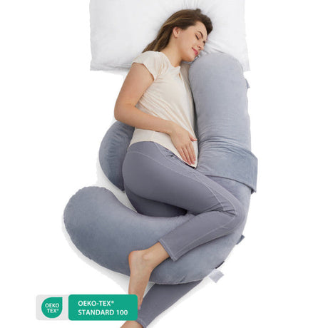 Momcozy nėščiosios pagalvė, F formos, velvet grey