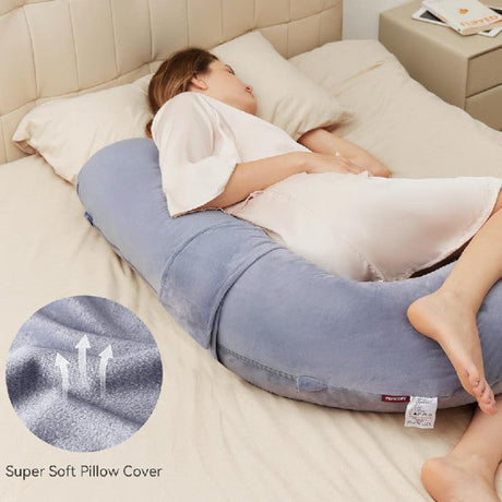 Momcozy nėščiosios pagalvė, F formos, velvet grey