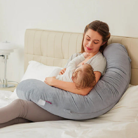 Momcozy nėščiosios pagalvė, F formos, velvet grey