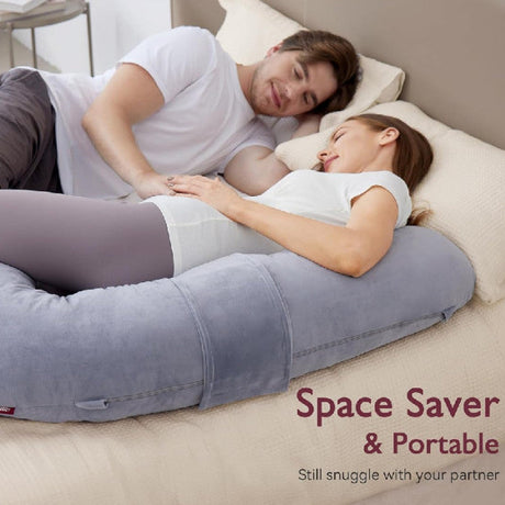 Momcozy nėščiosios pagalvė, F formos, velvet grey