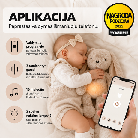 myHummy 7in1 migdukas su programėle ir naktine lempute Zuikis baltas rožinės ausys