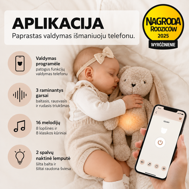 myHummy 7in1 migdukas su programėle ir naktine lempute Zuikis baltas rožinės ausys
