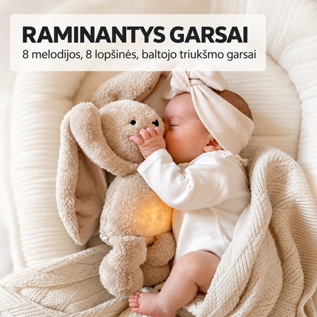 myHummy 7in1 migdukas su programėle ir naktine lempute Zuikis baltas rožinės ausys