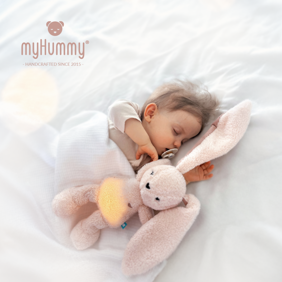 myHummy 7in1 migdukas su programėle ir naktine lempute Zuikis baltas rožinės ausys