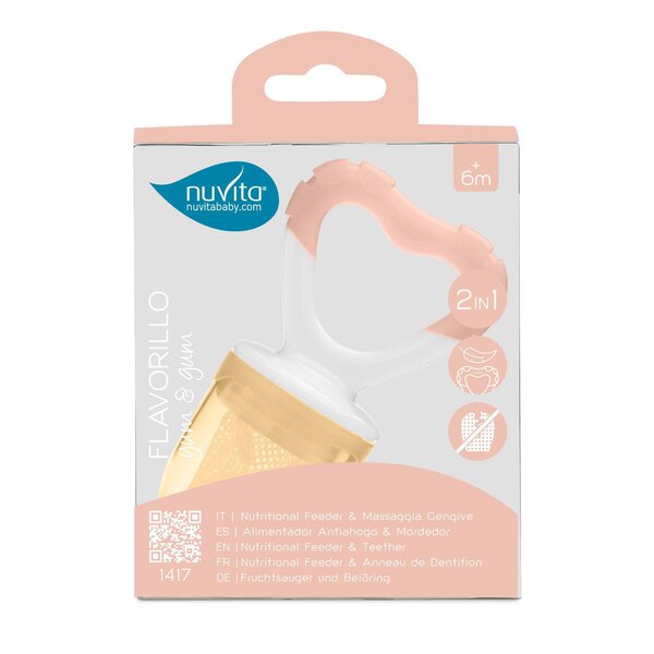 Nuvita Flavorillo 2in1 kieto maisto ir vaisių maitintuvas-kramtukas English Rose