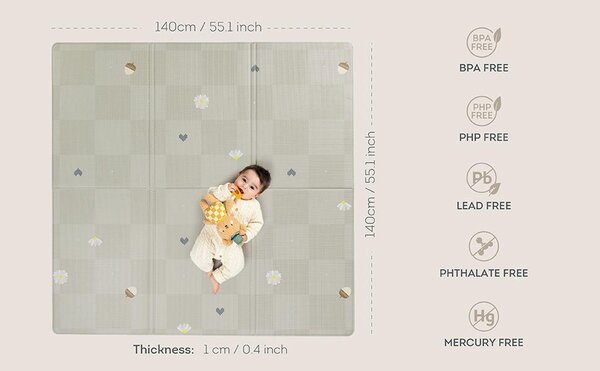 Taf Toys dvipusis storas vandeniui atsparus putų kilimėlis Fold & Play Checkers, 140× 140 cm