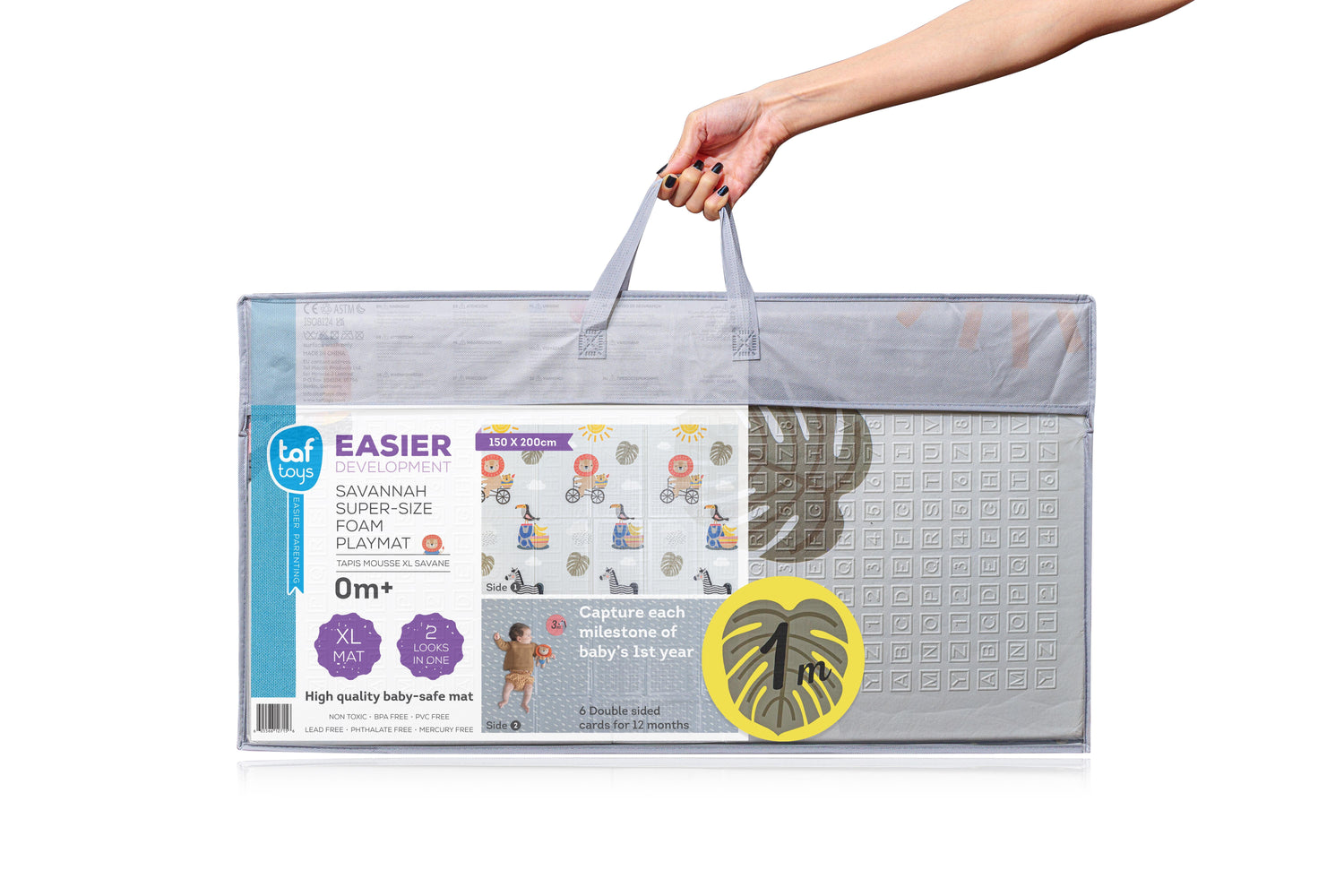 Taf Toys dvipusis vandeniui atsparus putų kilimėlis Savannah, 150 × 200 su kortelėmis