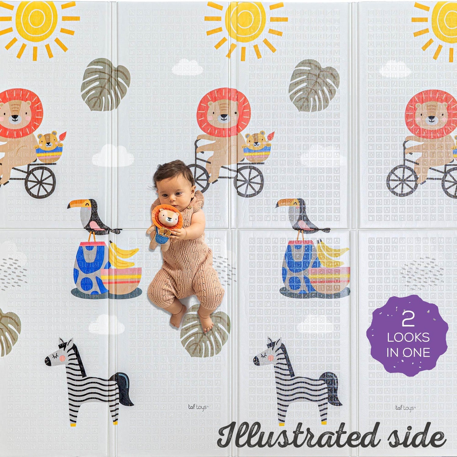 Taf Toys dvipusis vandeniui atsparus putų kilimėlis Savannah, 150 × 200 su kortelėmis