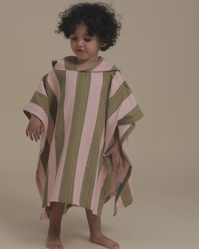 Molis&Co vaikiškas pončas - rankšluostis su gobtuvu Khaki & Rose Stripes