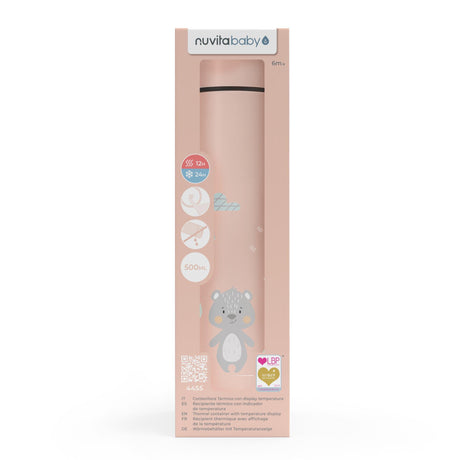 Nuvita nerūdijančio plieno termogertuvė su LED termometru English Rose, 500 ml