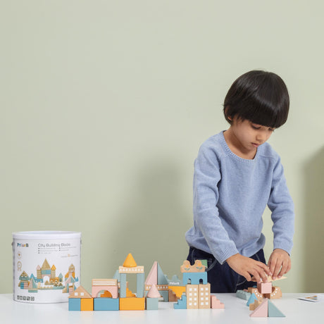 PolarB medinių kaladėlių rinkinys City Building Blocks Multicolor, 50 vnt.
