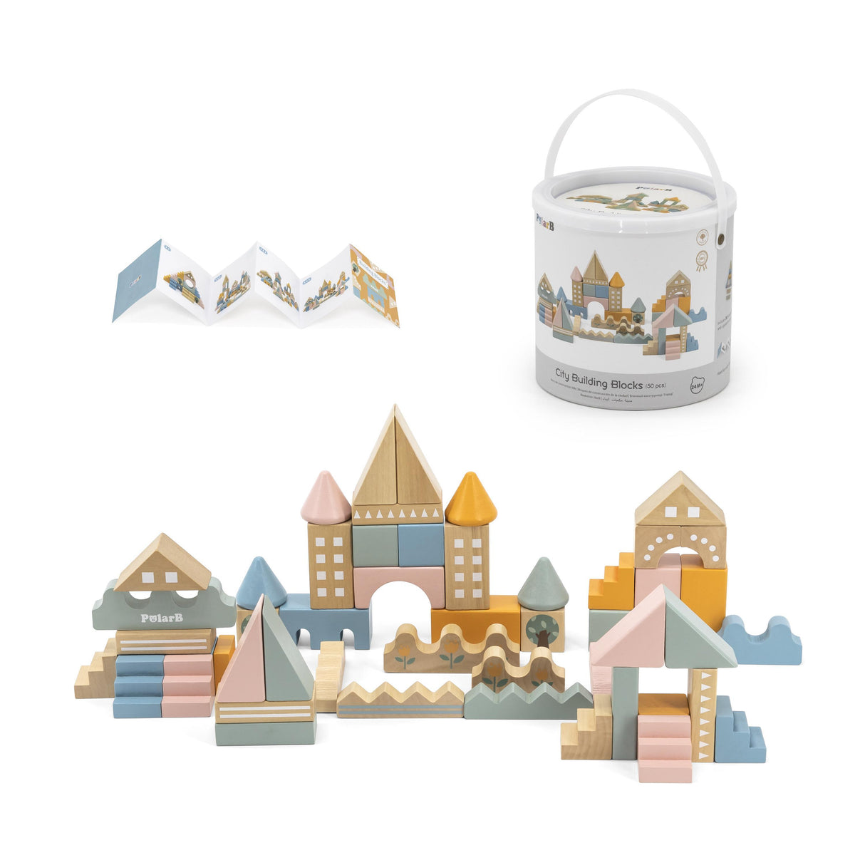 PolarB medinių kaladėlių rinkinys City Building Blocks Multicolor, 50 vnt.