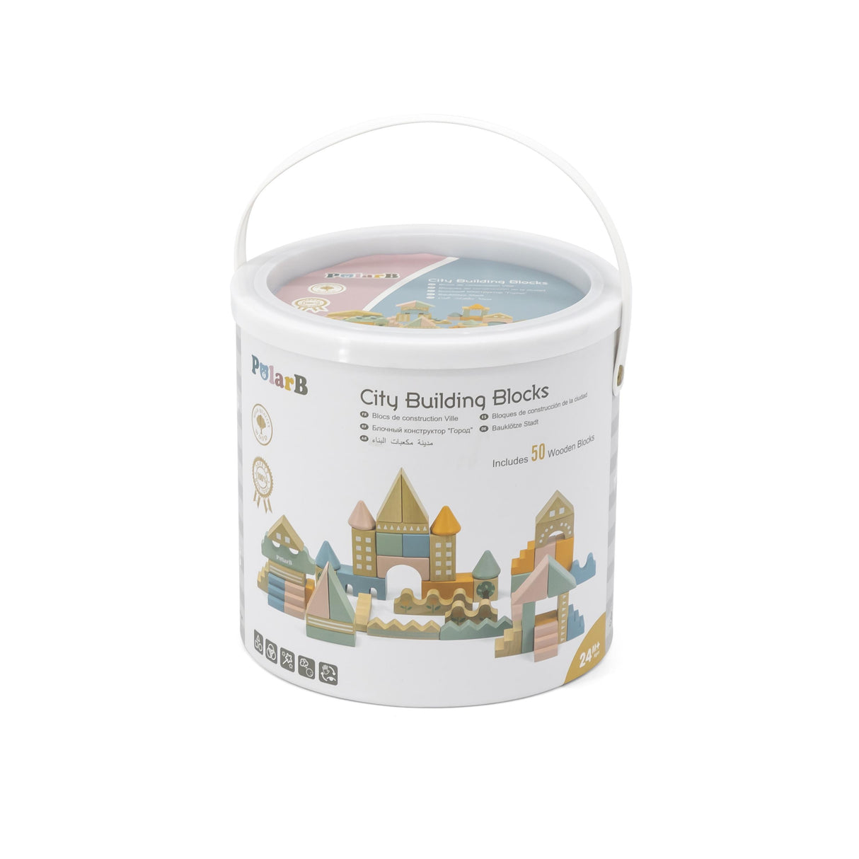 PolarB medinių kaladėlių rinkinys City Building Blocks Multicolor, 50 vnt.