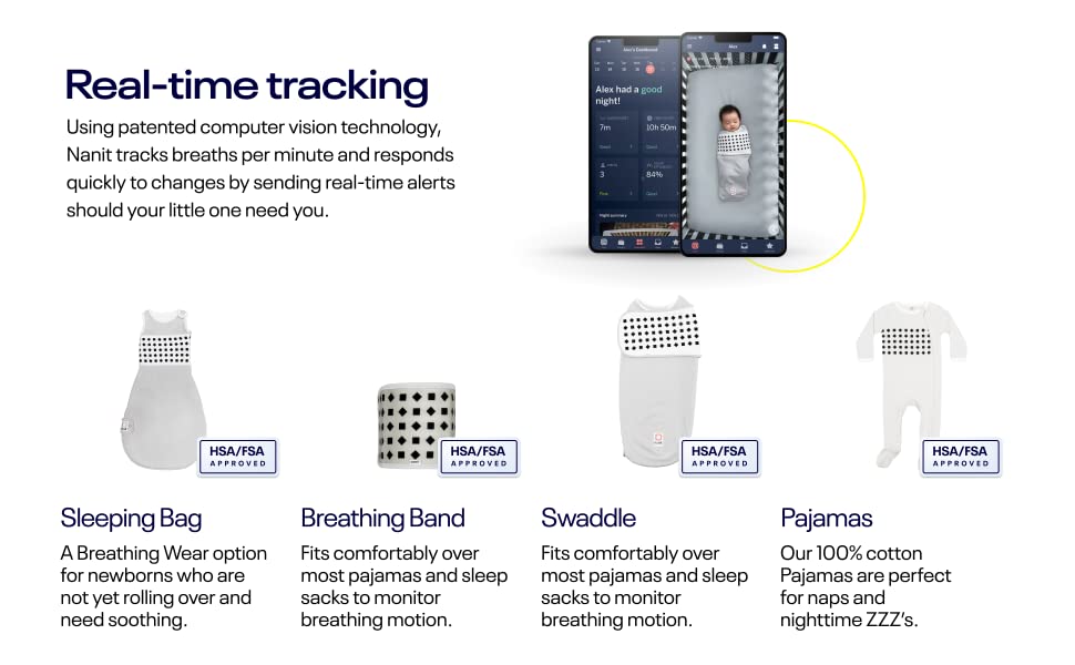 Nanit Breathing Wear Band išmanioji kvėpavimo juosta (skirtingi dydžiai)