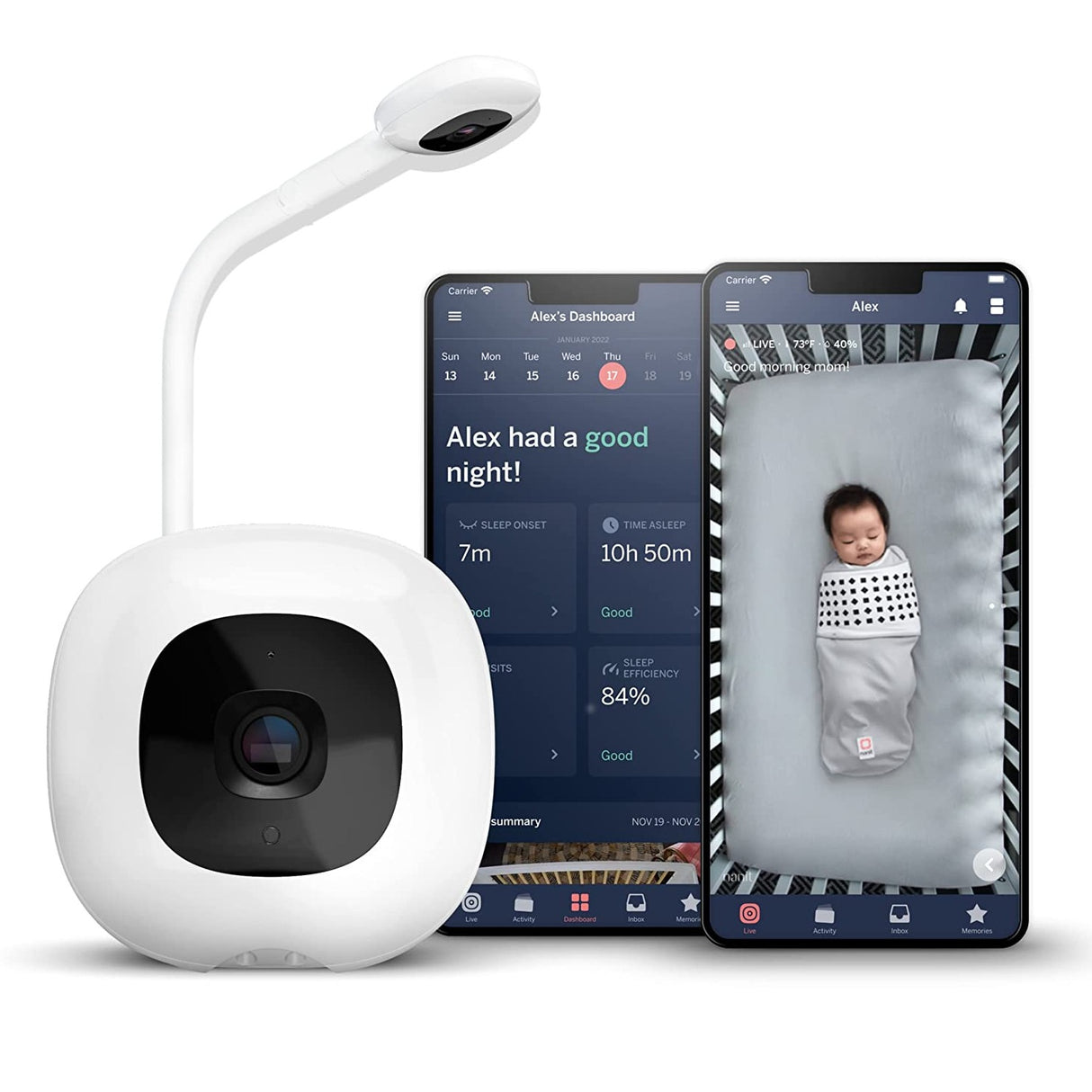 Nanit Pro Baby Monitor + Floor Stand mobilioji auklė su stovu, naktine šviesa ir kvėpavimo monitorius