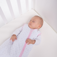 Natulino BabyComfort dvisluoksnis kūdikių miegmaišis (natural white little grey leaves / pink spalva) (1859460563017)