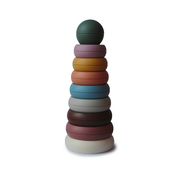 Mushie lavinamasis žaislas žiedų bokštas - Kaimo spalvos (Rustic)