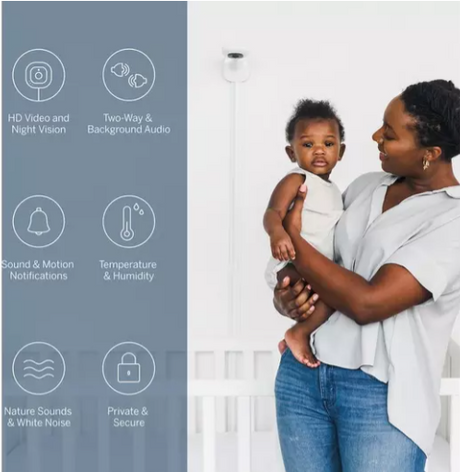 Nanit Pro täielik jälgimissüsteem hingamisliikumise mobiilse lapsehoidjaga, universaalse aluse ja seinakinnitusega ning täielik hingamismonitor