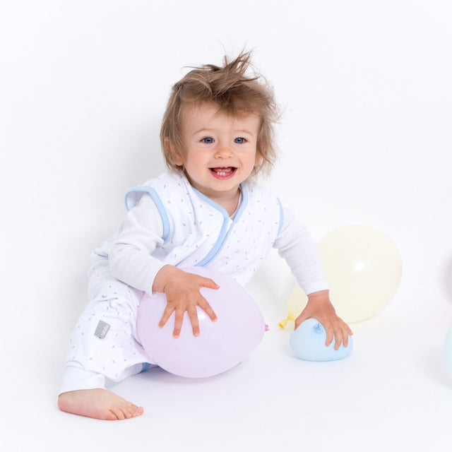 Natulino LITTLE WALKERS dvisluoksnis kūdikio miegmaišis White Grey Waves & Mint