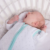 Natulino BabyComfort dvisluoksnis kūdikių miegmaišis (natural white grey little leaves / mint spalva) (1859480158281)